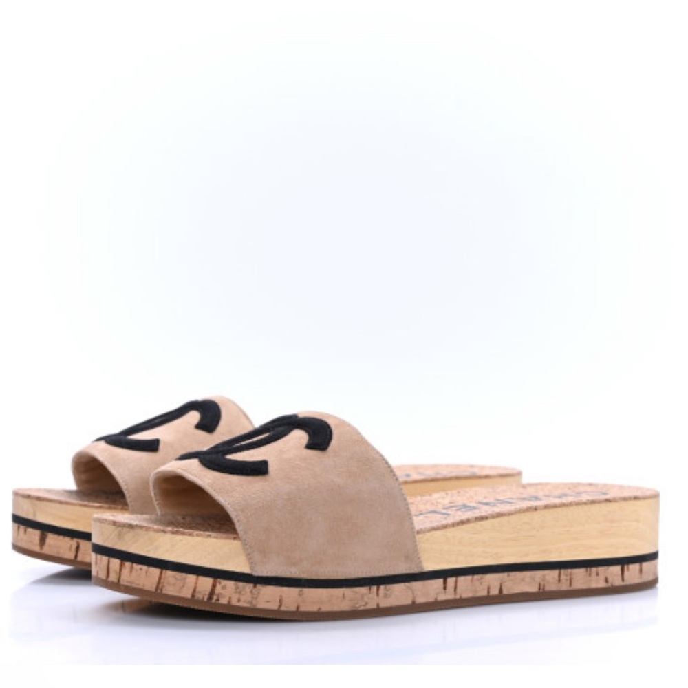 Chanel Suede Cork Mule Sandal Beige - Picture 4 of 13